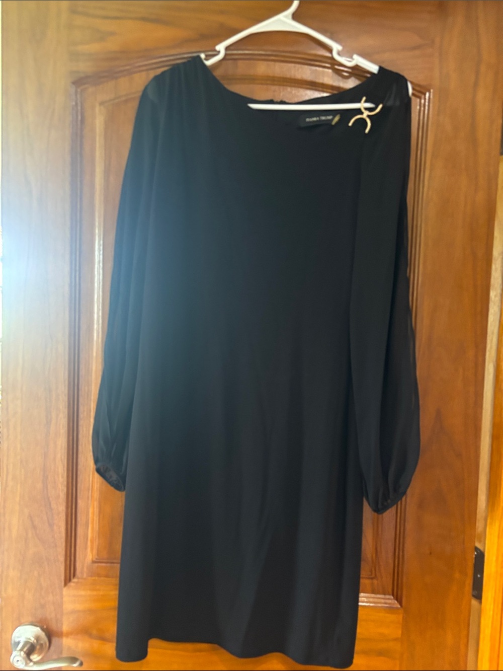 Ivanka Trump Black Long-Sleeve Shift Dress with Gold Accent